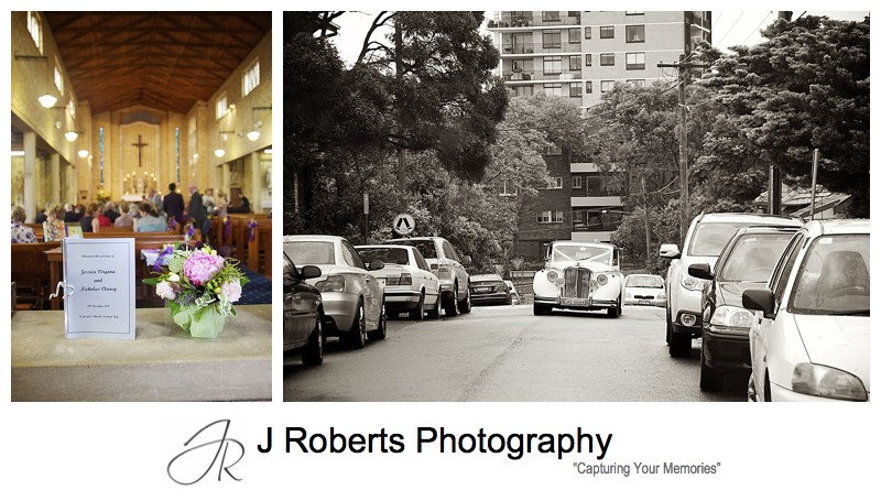 bridal car arriving at church - wedding photography sydney